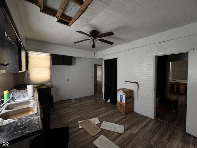 401 S W St, Kempton, IN 46049 - kitchen featuring ceiling fan and dark wood finished floors