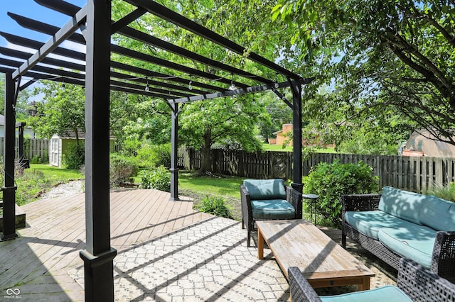 610 Front Royal Dr, Indianapolis, IN 46227 - deck with an outdoor living space, a pergola, and a fenced backyard