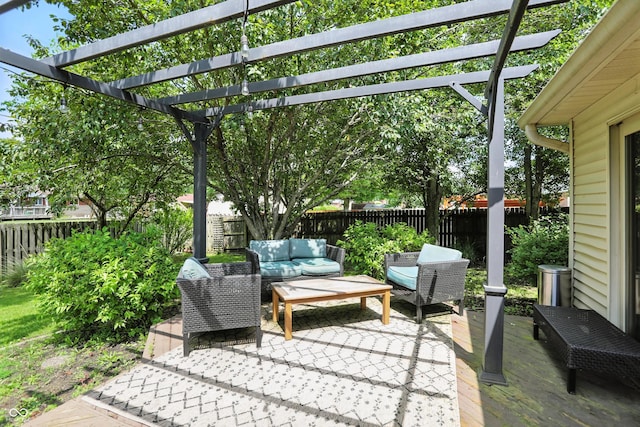 610 Front Royal Dr, Indianapolis, IN 46227 - fenced backyard with an outdoor hangout area and a pergola