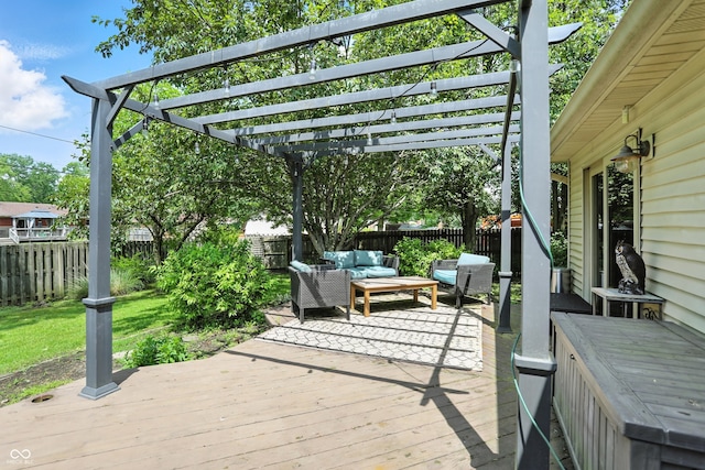610 Front Royal Dr, Indianapolis, IN 46227 - wooden deck with an outdoor hangout area, a pergola, and a fenced backyard