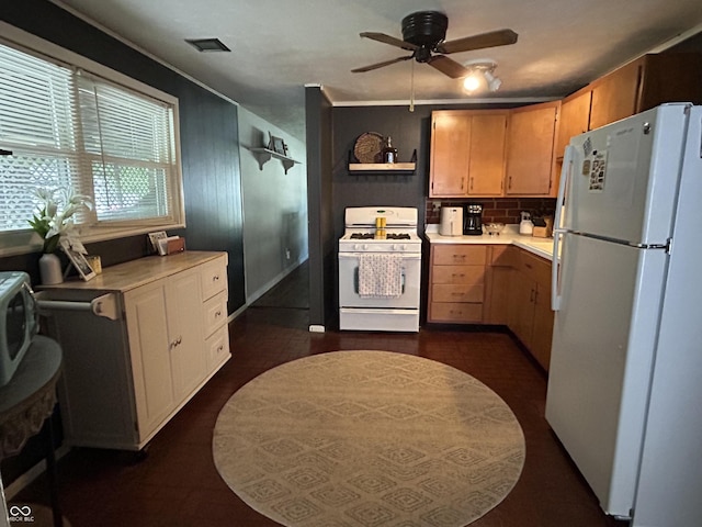 1908 Tennyson Dr, Clarksville, IN 47129 - kitchen featuring white appliances, light countertops, ceiling fan, and tasteful backsplash