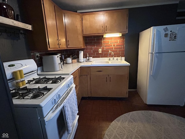 1908 Tennyson Dr, Clarksville, IN 47129 - kitchen featuring white appliances, backsplash, and light countertops