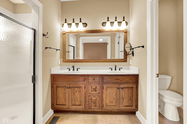 11250 N 600 W, Fountaintown, IN 46130 - full bathroom with a stall shower, double vanity, and tile patterned flooring