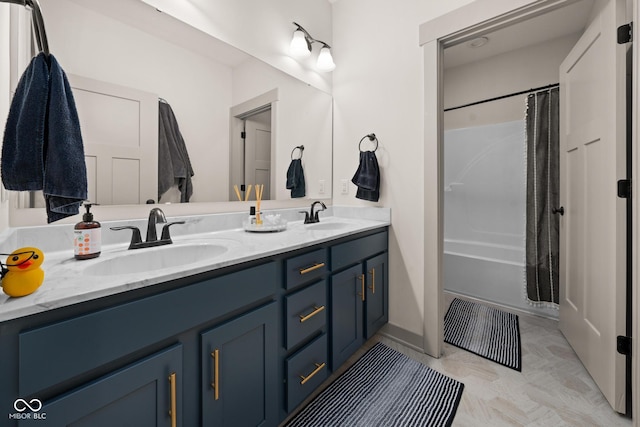 320 Briar Hill Dr, Whiteland, IN 46184 - bathroom featuring double vanity and shower / bath combo