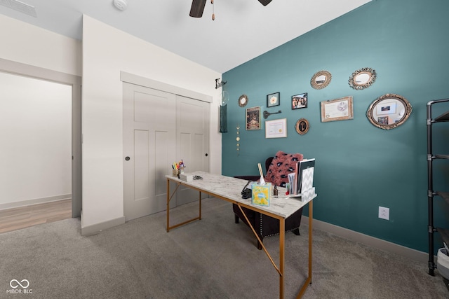 320 Briar Hill Dr, Whiteland, IN 46184 - carpeted office with ceiling fan and baseboards