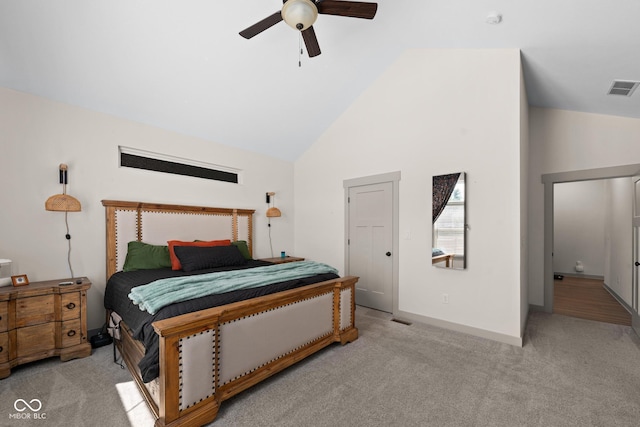 320 Briar Hill Dr, Whiteland, IN 46184 - carpeted bedroom with high vaulted ceiling and ceiling fan