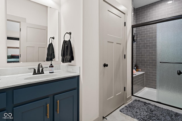 320 Briar Hill Dr, Whiteland, IN 46184 - bathroom featuring a stall shower, vanity, and marble finish floors