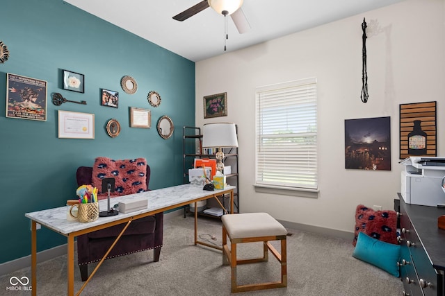 320 Briar Hill Dr, Whiteland, IN 46184 - home office with a ceiling fan and carpet floors