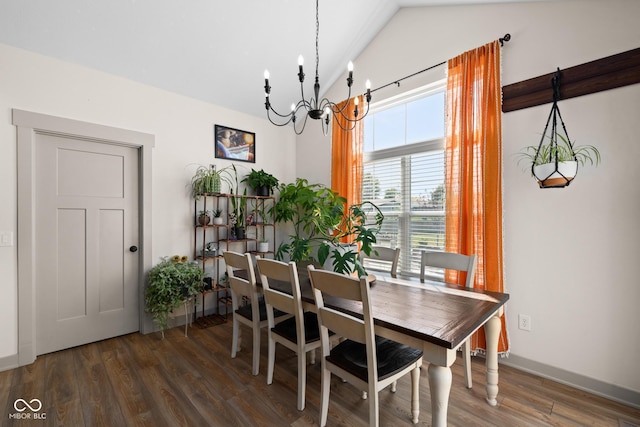320 Briar Hill Dr, Whiteland, IN 46184 - dining room featuring vaulted ceiling, healthy amount of natural light, a chandelier, and dark wood-style floors