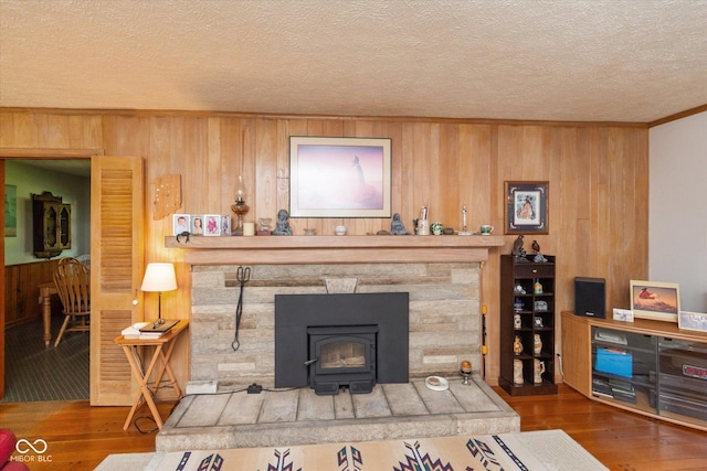 2808 Woodside Dr, Plainfield, IN 46168 - detailed view of wooden walls, wood finished floors, a textured ceiling, and ornamental molding