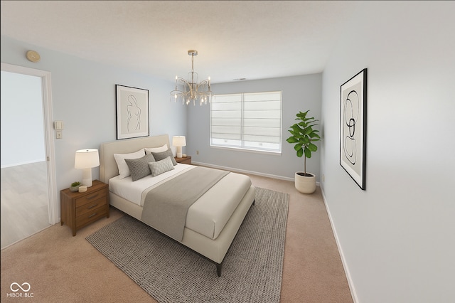 6640 Chipping Ct, Indianapolis, IN 46268 - bedroom with light colored carpet and a chandelier