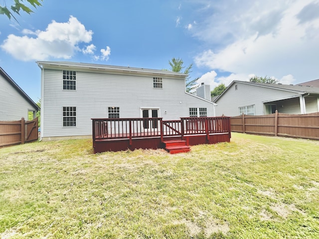 6839 Antelope Dr, Indianapolis, IN 46278 - back of house with a fenced backyard and a wooden deck
