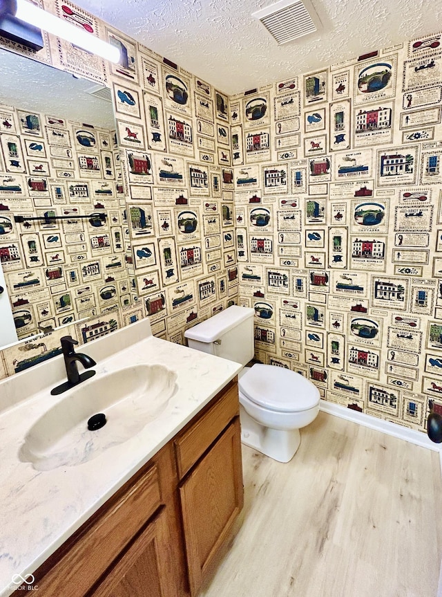 6839 Antelope Dr, Indianapolis, IN 46278 - half bathroom featuring a textured ceiling, wood finished floors, and vanity