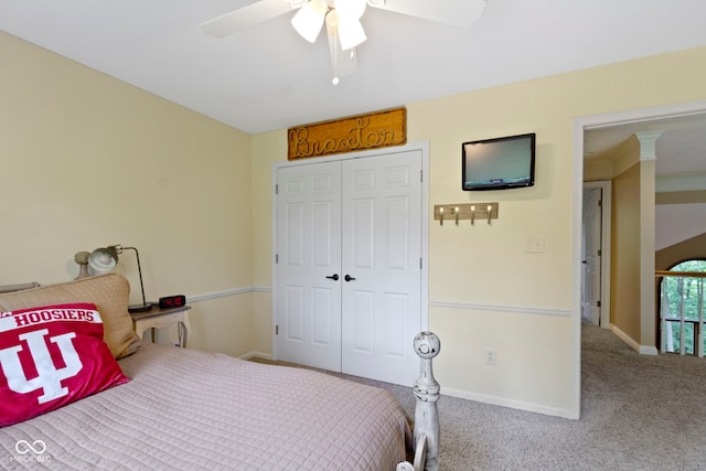 12214 Ridgeside Rd, Indianapolis, IN 46256 - bedroom featuring carpet floors, ceiling fan, and a closet