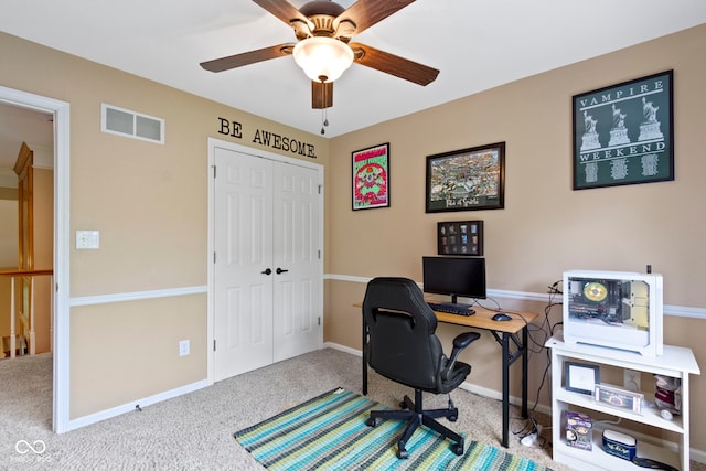 12214 Ridgeside Rd, Indianapolis, IN 46256 - carpeted office with a ceiling fan and baseboards