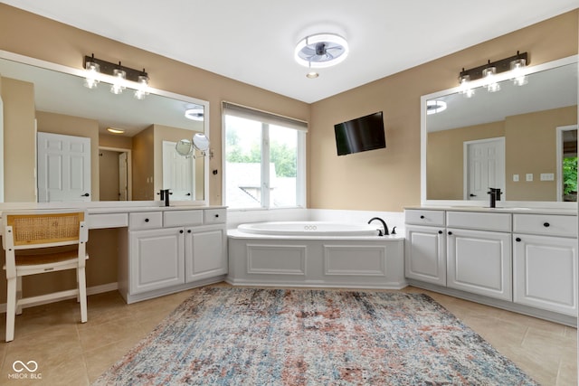12214 Ridgeside Rd, Indianapolis, IN 46256 - bathroom featuring tile patterned floors, two vanities, and a bath