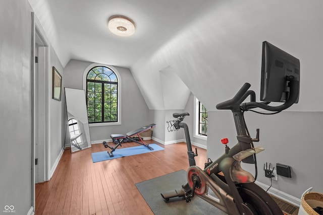 2421 W 39th St, Indianapolis, IN 46228 - exercise room featuring hardwood / wood-style floors and lofted ceiling
