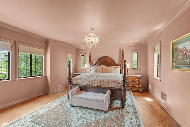 2421 W 39th St, Indianapolis, IN 46228 - bedroom with a chandelier and crown molding