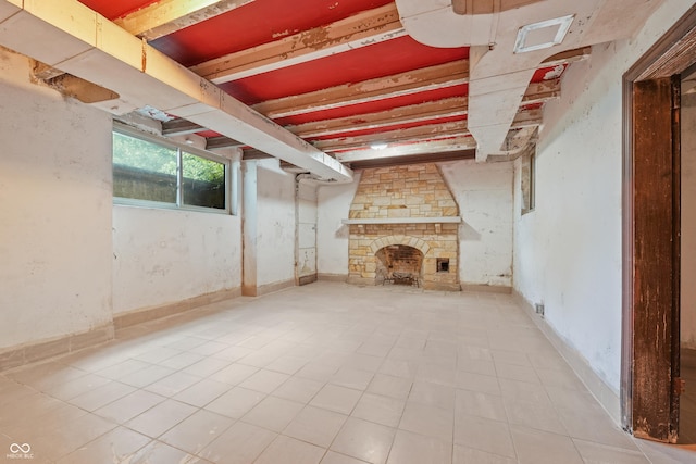 2421 W 39th St, Indianapolis, IN 46228 - below grade area with a stone fireplace