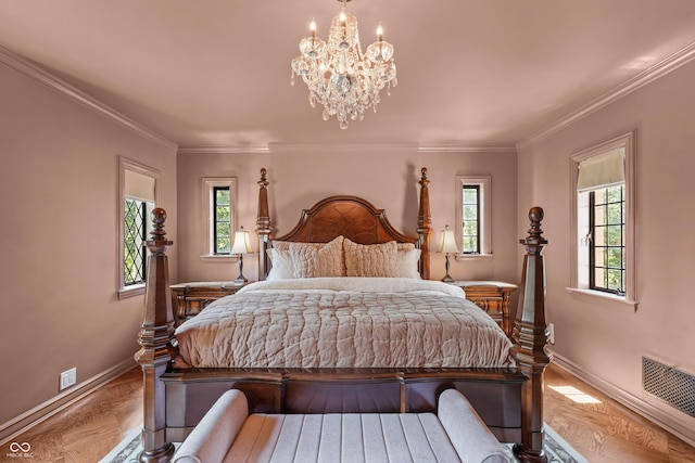 2421 W 39th St, Indianapolis, IN 46228 - bedroom featuring a chandelier and ornamental molding