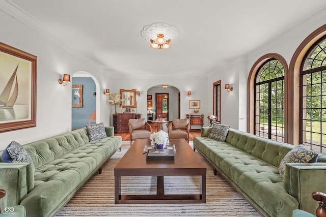 2421 W 39th St, Indianapolis, IN 46228 - living area with arched walkways and ornamental molding