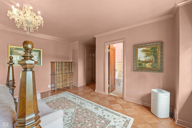 2421 W 39th St, Indianapolis, IN 46228 - living area with crown molding and a chandelier