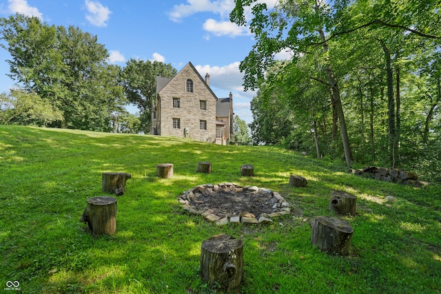 2421 W 39th St, Indianapolis, IN 46228 - view of grassy yard with an outdoor fire pit