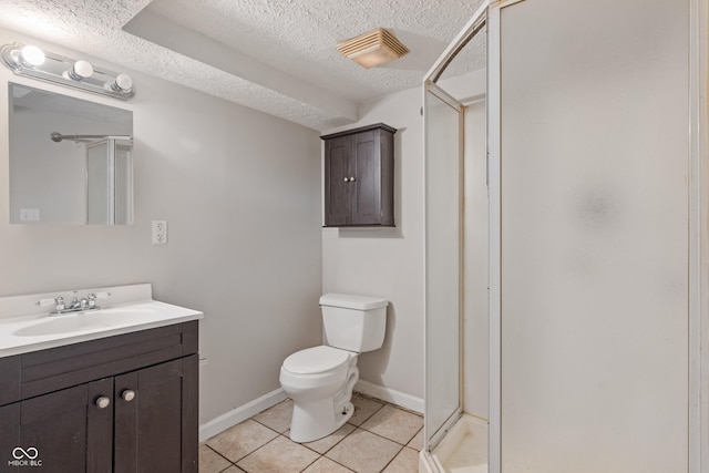 4517 E 16th St, Indianapolis, IN 46201 - bathroom with a textured ceiling, vanity, tile patterned floors, and a stall shower