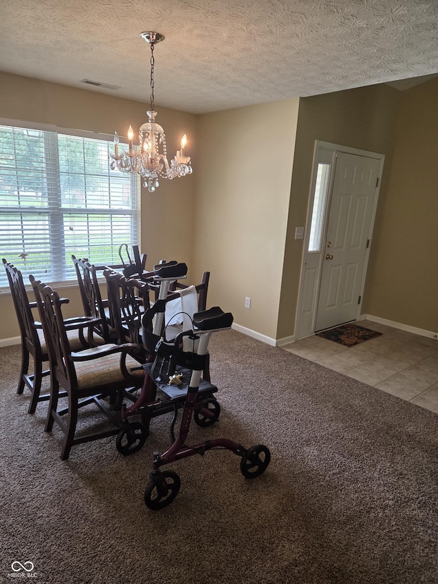 7440 Oakview Dr, Avon, IN 46123 - carpeted dining area featuring a chandelier and a textured ceiling