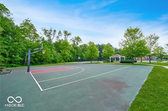 14052 Rayners Ln, Fishers, IN 46037 - view of basketball court featuring a gazebo, community basketball court, and a lawn