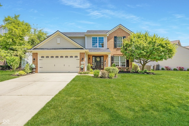 14052 Rayners Ln, Fishers, IN 46037 - traditional-style house featuring brick siding, an attached garage, a front lawn, and driveway