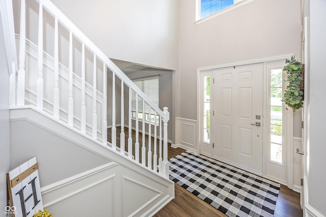 14052 Rayners Ln, Fishers, IN 46037 - entryway featuring stairs and dark wood-style floors