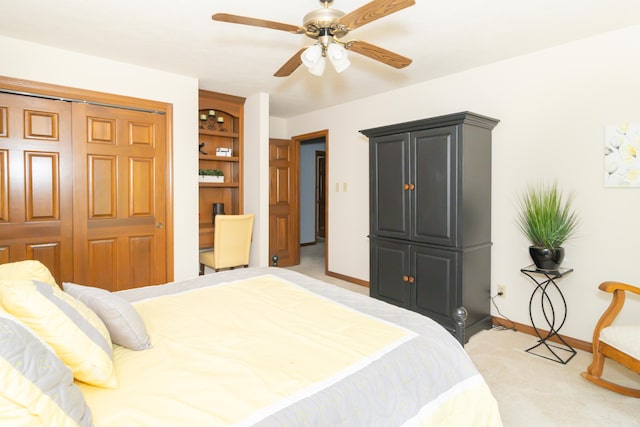 10518 Courageous Dr, Indianapolis, IN 46236 - bedroom featuring light colored carpet, a closet, and ceiling fan