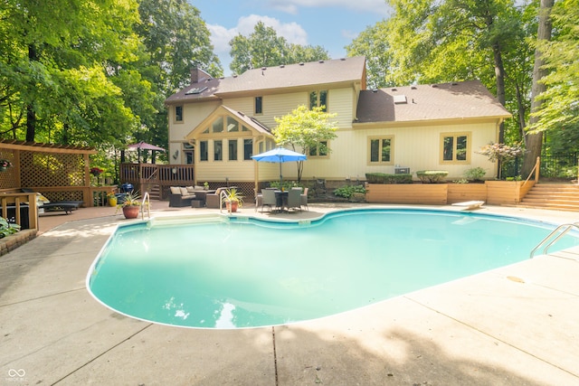 10518 Courageous Dr, Indianapolis, IN 46236 - outdoor pool featuring a deck, stairs, outdoor dining space, a diving board, and outdoor lounge area