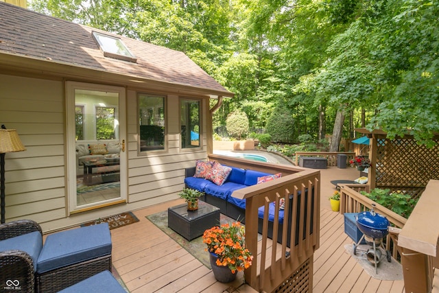 10518 Courageous Dr, Indianapolis, IN 46236 - wooden terrace featuring an outdoor hangout area and outdoor dining space