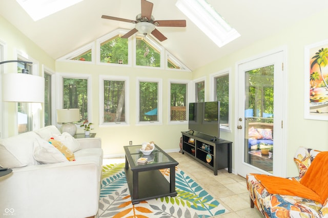 10518 Courageous Dr, Indianapolis, IN 46236 - sunroom with a skylight, tile patterned floors, and vaulted ceiling