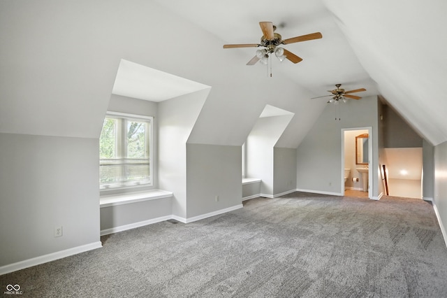 6183 Whitetail Run, Greenwood, IN 46143 - additional living space with carpet floors, a ceiling fan, and lofted ceiling