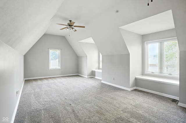 6183 Whitetail Run, Greenwood, IN 46143 - additional living space featuring a ceiling fan, carpet, and lofted ceiling