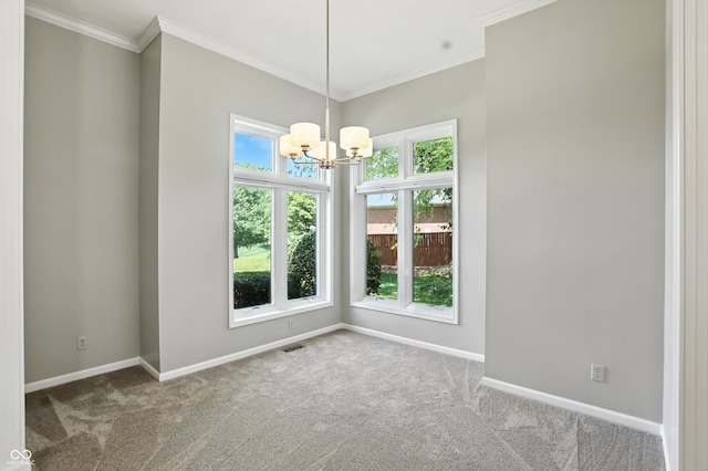 6183 Whitetail Run, Greenwood, IN 46143 - unfurnished room featuring a chandelier, carpet flooring, and crown molding