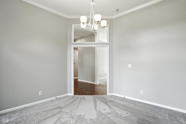 6183 Whitetail Run, Greenwood, IN 46143 - empty room with carpet flooring, ornamental molding, and a chandelier