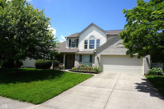 6422 Hollingsworth Dr, Indianapolis, IN 46268 - traditional-style home with a garage, a front lawn, driveway, brick siding, and roof with shingles