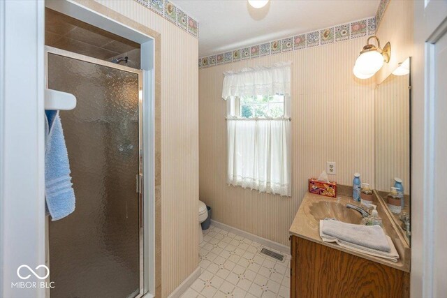 8315 Union Chapel Rd, Indianapolis, IN 46240 - full bath featuring vanity, a stall shower, and wallpapered walls