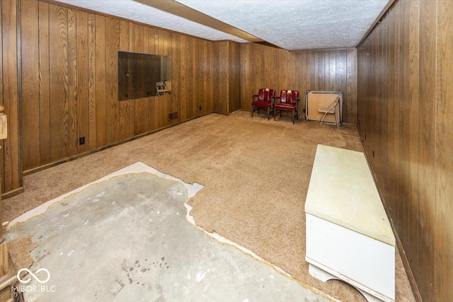 8315 Union Chapel Rd, Indianapolis, IN 46240 - unfurnished room featuring wooden walls, a textured ceiling, and carpet floors