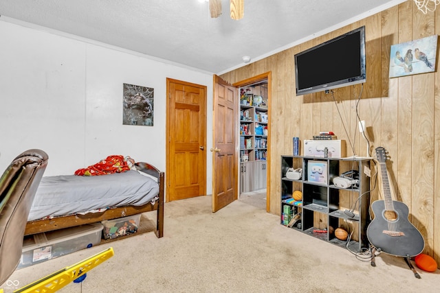 850 Duane St, Franklin, IN 46131 - carpeted bedroom with wood walls and a ceiling fan