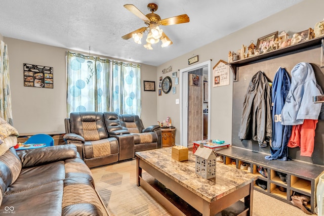 850 Duane St, Franklin, IN 46131 - living room featuring a ceiling fan and a textured ceiling