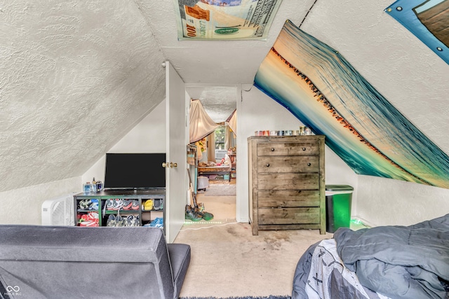 850 Duane St, Franklin, IN 46131 - bedroom featuring lofted ceiling, a textured ceiling, carpet floors, and a textured wall