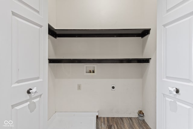4465 W Woodbridge Ln, New Palestine, IN 46163 - washroom featuring washer hookup, dark wood-style flooring, and hookup for an electric dryer