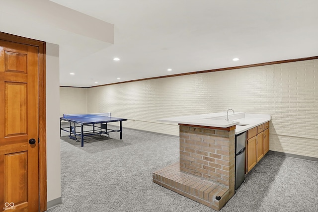 369 Rodeo Dr, Indianapolis, IN 46217 - game room featuring carpet floors, recessed lighting, and ornamental molding