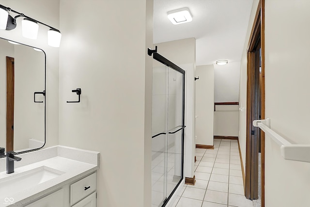 369 Rodeo Dr, Indianapolis, IN 46217 - full bathroom with a shower stall, vanity, and tile patterned floors