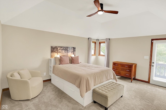 369 Rodeo Dr, Indianapolis, IN 46217 - bedroom featuring light carpet, vaulted ceiling, and a ceiling fan